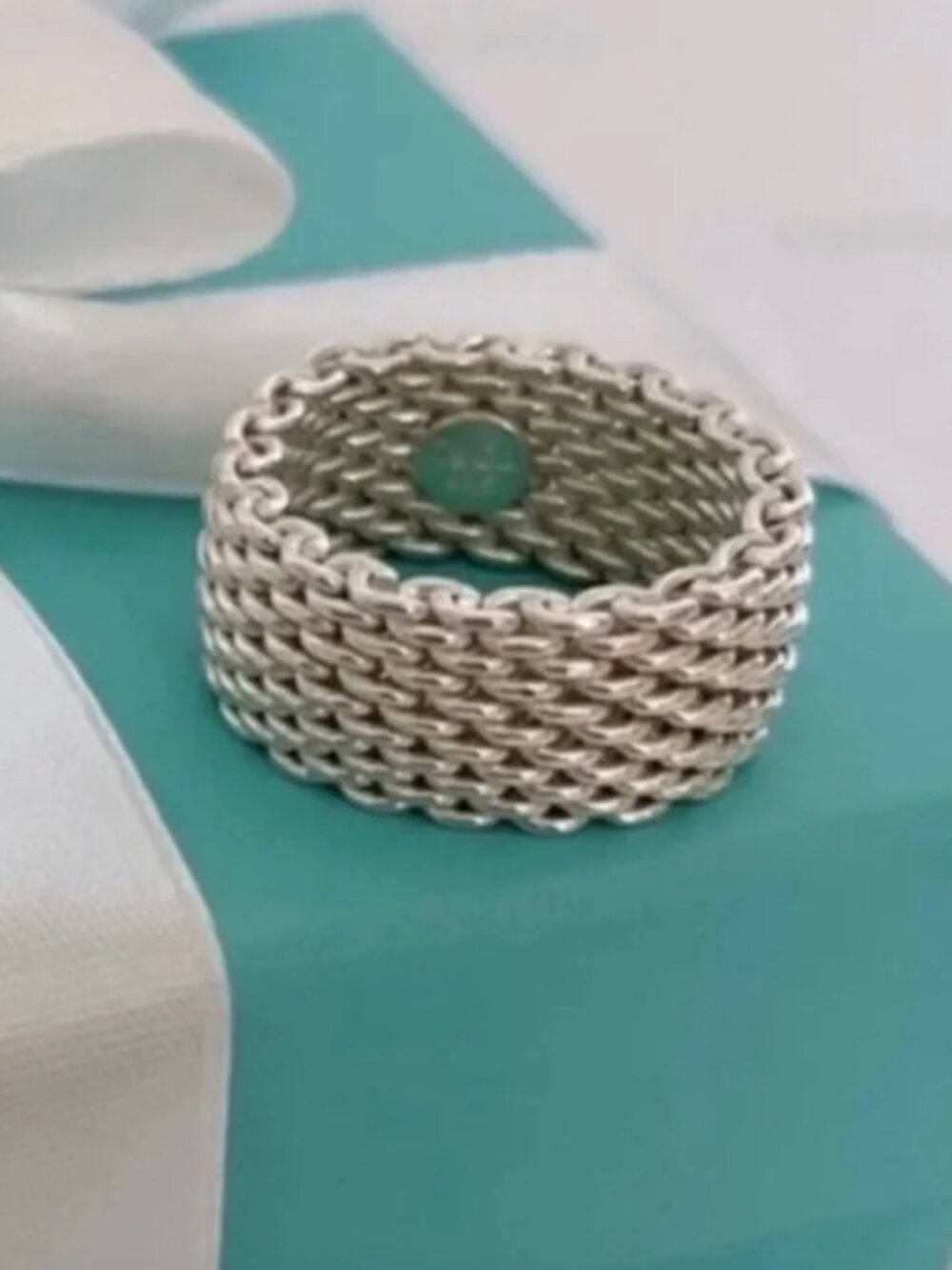 Tiffany & Co. Authentic Mesh Somerset Band Ring Size 5, Sterling Silver
